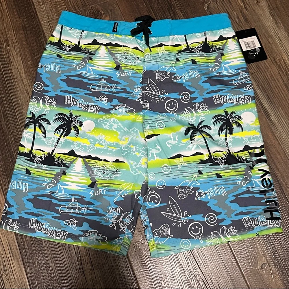 Hurley blue lazer tropical board shorts Swim trunks size 20 /30